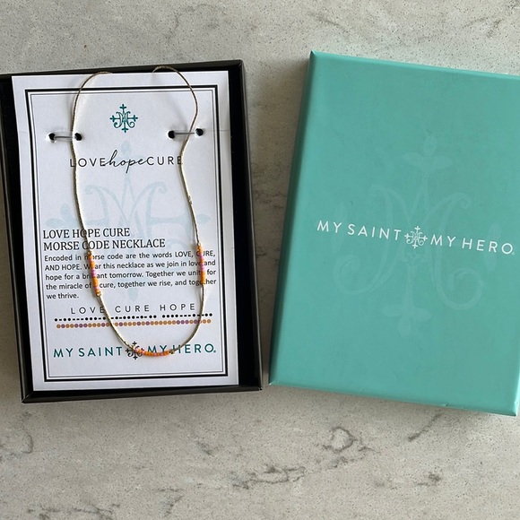 My Saint My Hero Love Hope Cure Morse Code Necklace Breast Cancer Necklace - Picture 1 of 2